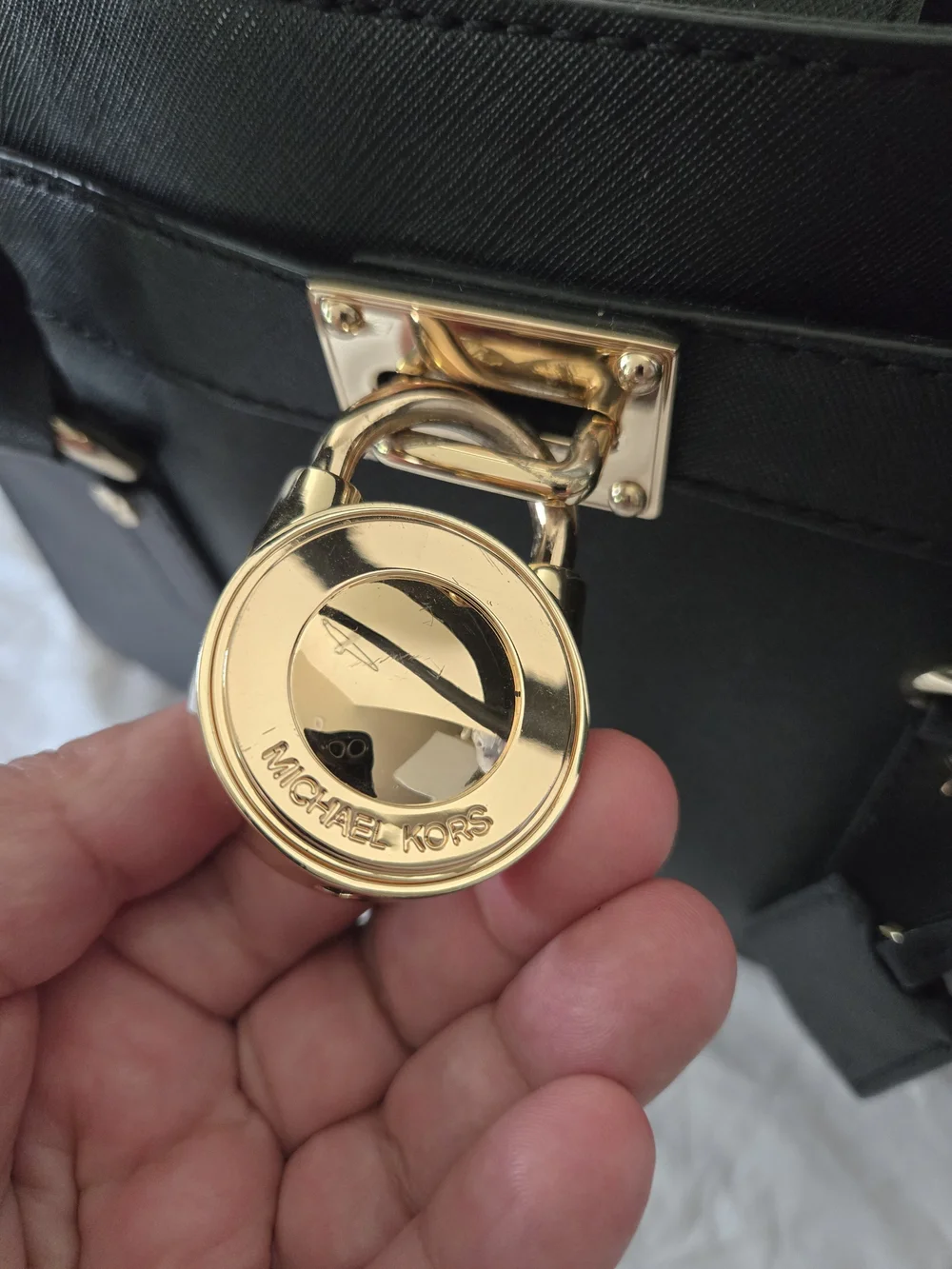 Michael Kors Black Saffiano Leather Satchel with Gold Hardware